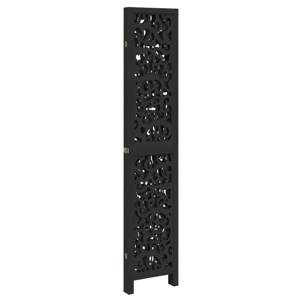 4 Piece Black Solid Wood Folding Screen Paulownia