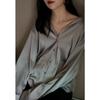 Women's Retro Hong Kong-Style White Satin Drape Shirt - Loose-Fit Korean Design