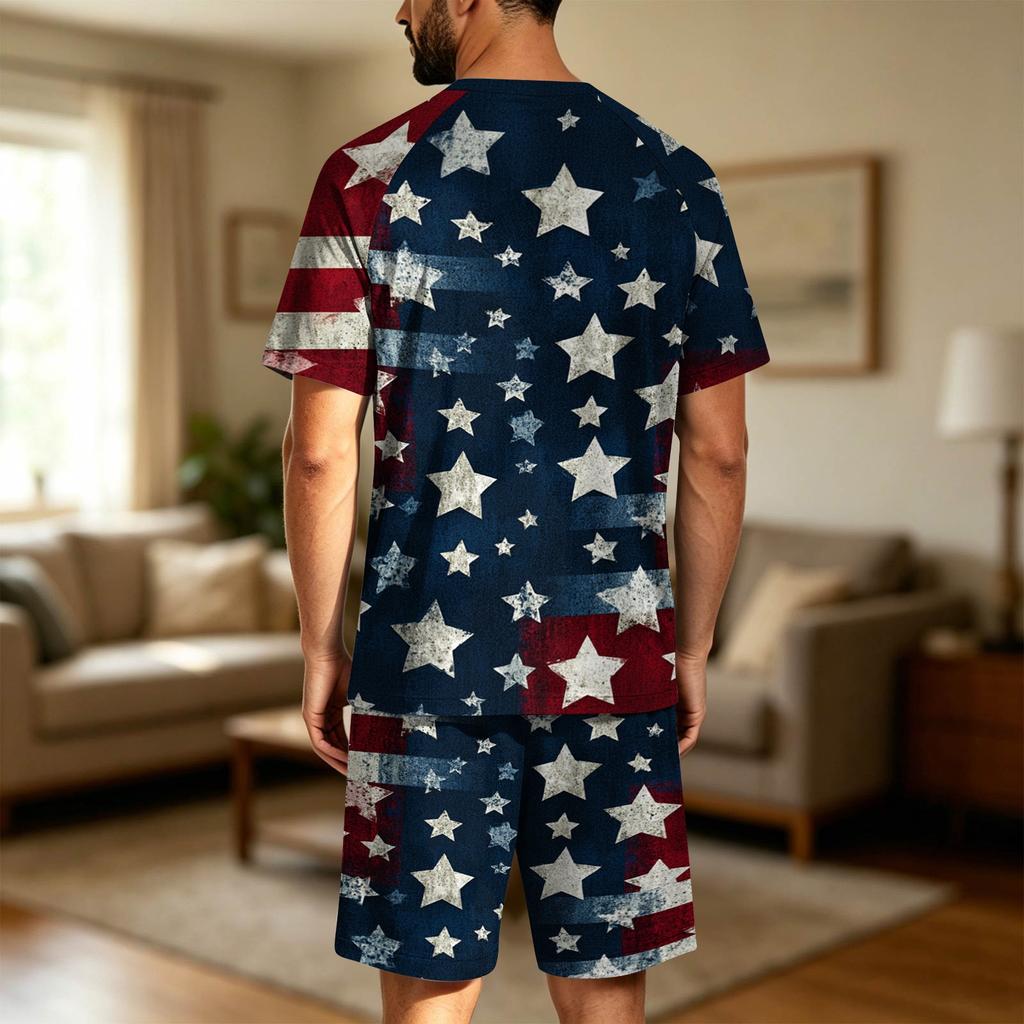 Conjunto de Pijama de Manga Corta para Hombre Suave Transpirable Ligero Camisa de Estar y Pantalones Cortos Conjunto de Ropa de Dormir para Verano Ropa de Casa