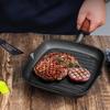 Cast Iron Square Steak Frying Pan with Wooden Handle