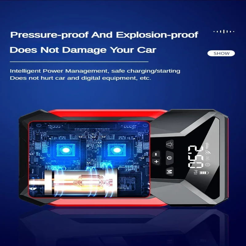 4 In 1 New Car Starting Air Compressor Multi-Function 28000mAh  Portable Battery Booster Digital Tire Inflator Fast Charging Emergency Power Supply