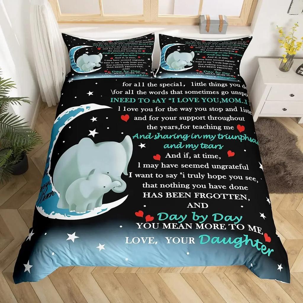 Mothers Day Duvet Cover Set Mom Gifts From Daughter Bedding Set Polyester Floral Print Comforter Cover Room Decor Twin King Size