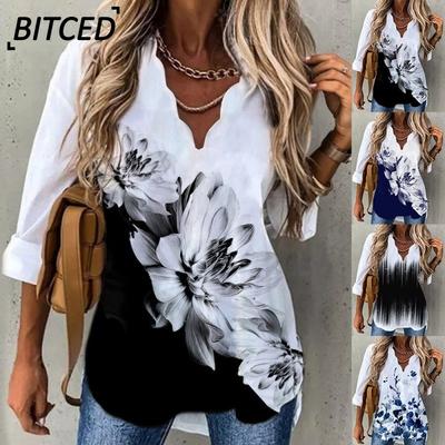 Women's Fashion Casual Long Sleeve V Neck Blouses & Shirts