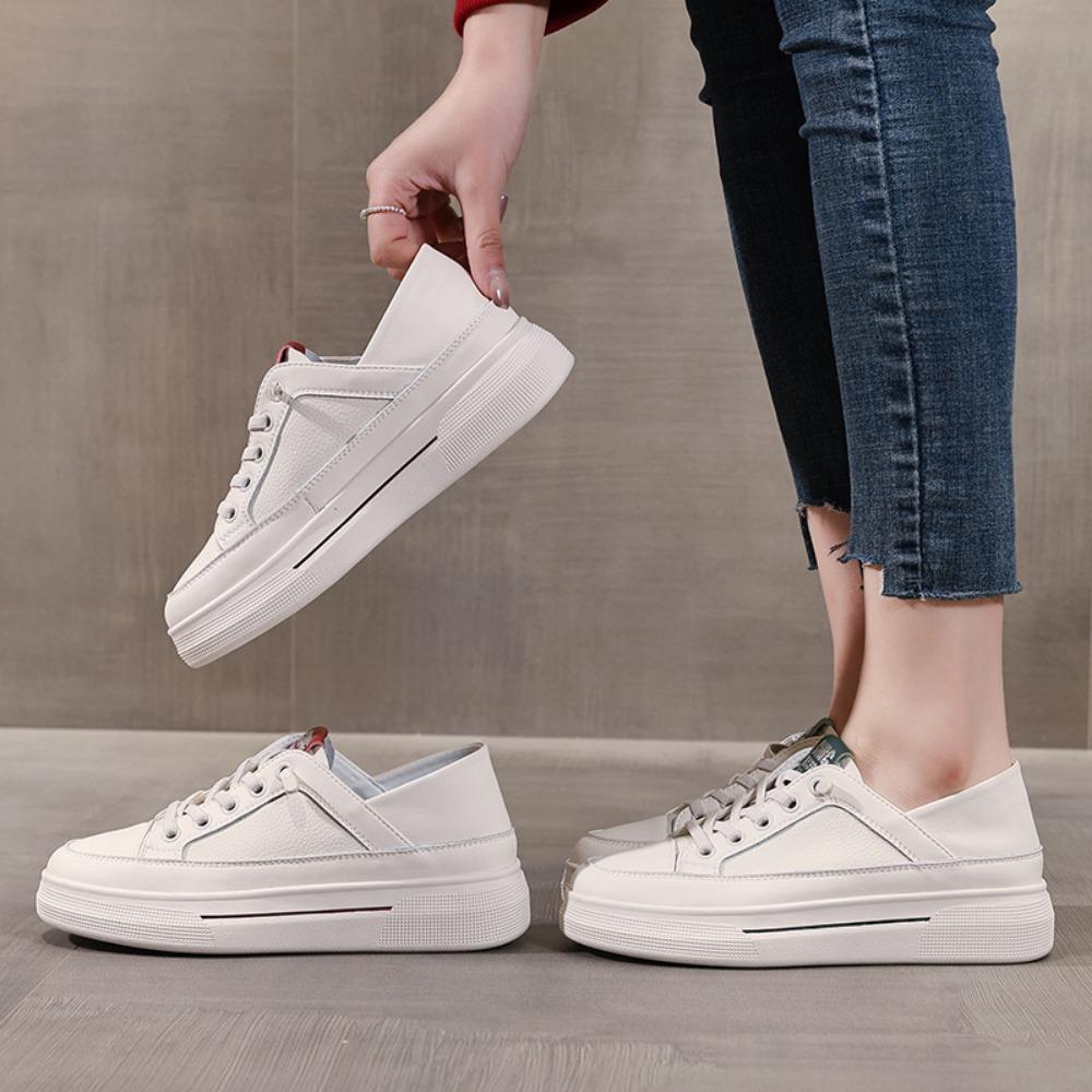 Damen Freizeitschuhe Leder Weiße Schuhe Damen 2025 Neu Atmungsaktive Studenten Board Schuhe Damen Sneaker Weiß