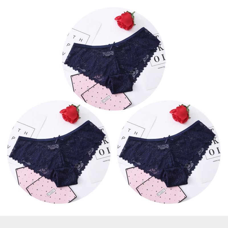 Panties for Woman Sexy Lace Breathable Female Underwear Panty Transparent Brief Girl Underpants Set M-XXL 3 Pcs/lot