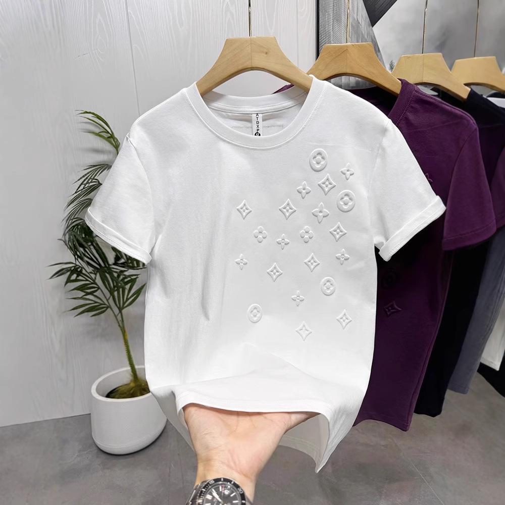 

European Luxury Men s Embossed Crew Neck Casual Short-Sleeve T-Shirt M