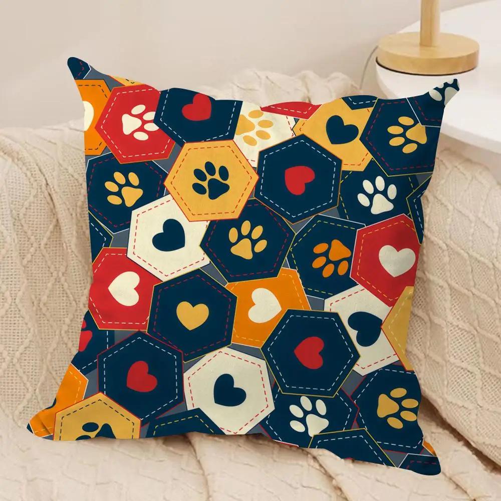 Cute Dog Paw Pattern Cushion Cover Silky Short Plush Invisible Zipper Dustproof Sofa Pillow Case for Home Decor