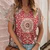 Casual Bohemian Print Women's Short Sleeve V-Neck Top T-Shirt