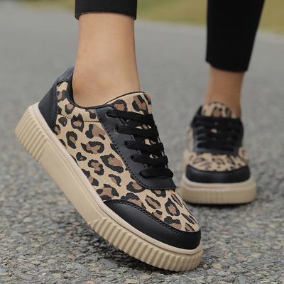Leopardenmuster lässige Schnür-Board-Schuhe flacher Boden flacher Absatz lässig leicht atmungsaktiv bequem Kind