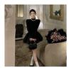 Black semi-turtleneck dress for women's autumn, autumn and winter a-word tutu skirt, short skirt with a base inside, small black skirt