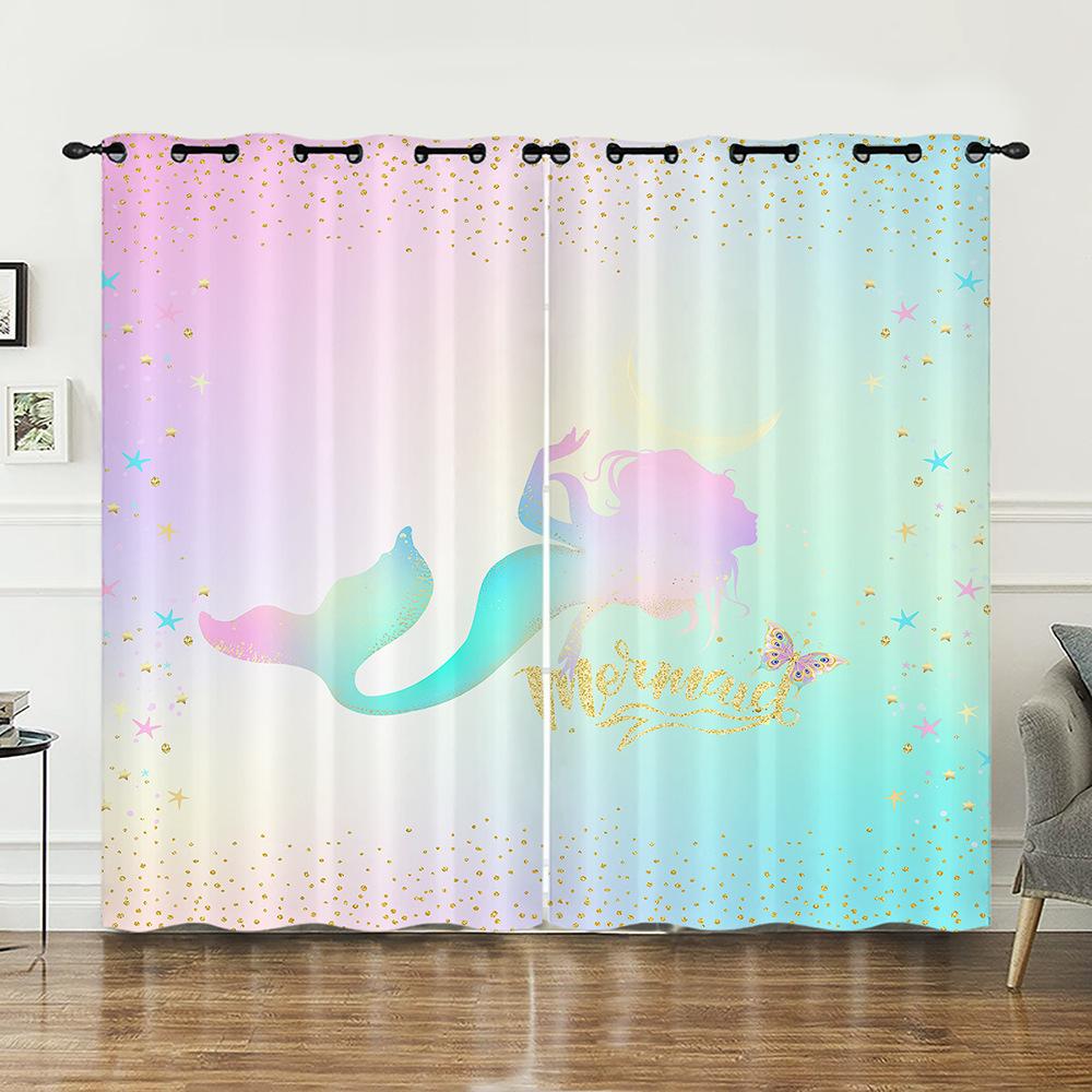 

Curtain Butterfly Mermaid Animal Curtain Digital Printing Blackout Curtain No Punching 97cm*114cm*2