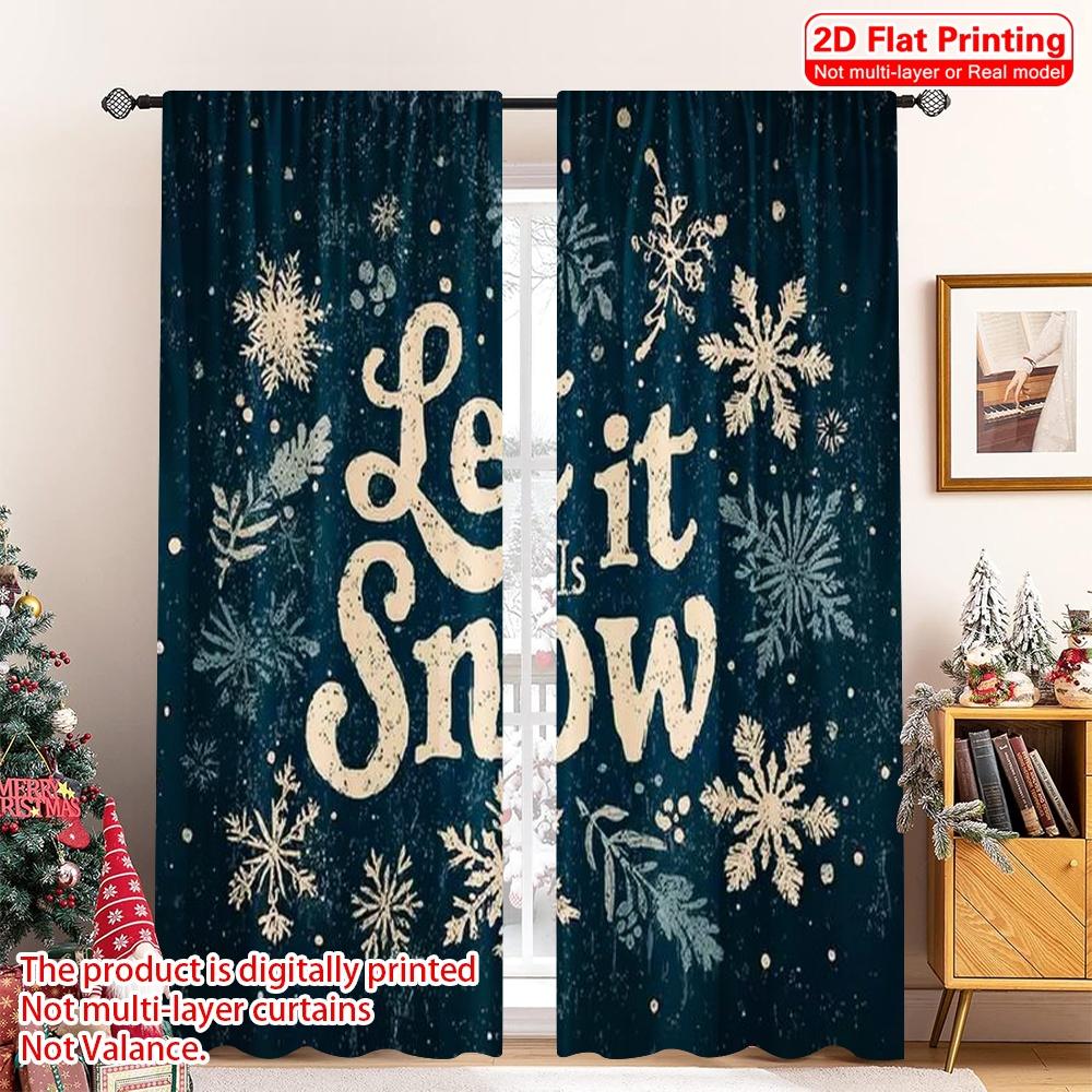 

Плоская Печать Рождественские Шторы Зимние Let It Snow Полиэстер Без Электричества Украшения для Вечеринки Использование Домашние Шторы Комплект из 2 Штук Моющиеся W100*H70(CM)-Grommet top&2PCS