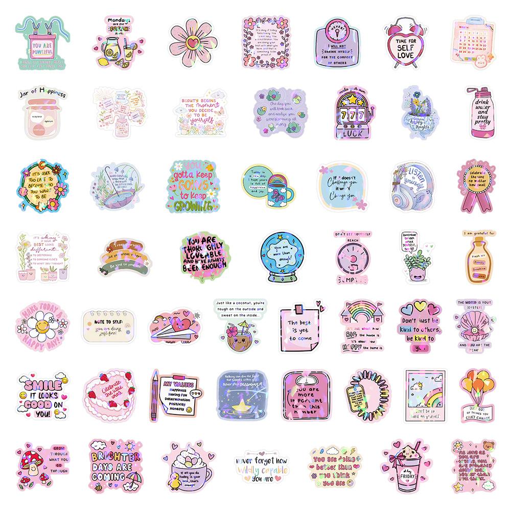 50/100 Pcs Cute Inspirational Quote Aesthetic Fresh Stickers Reusable for DIY Car Suitcase Fridge Phone Stationery Box Decals