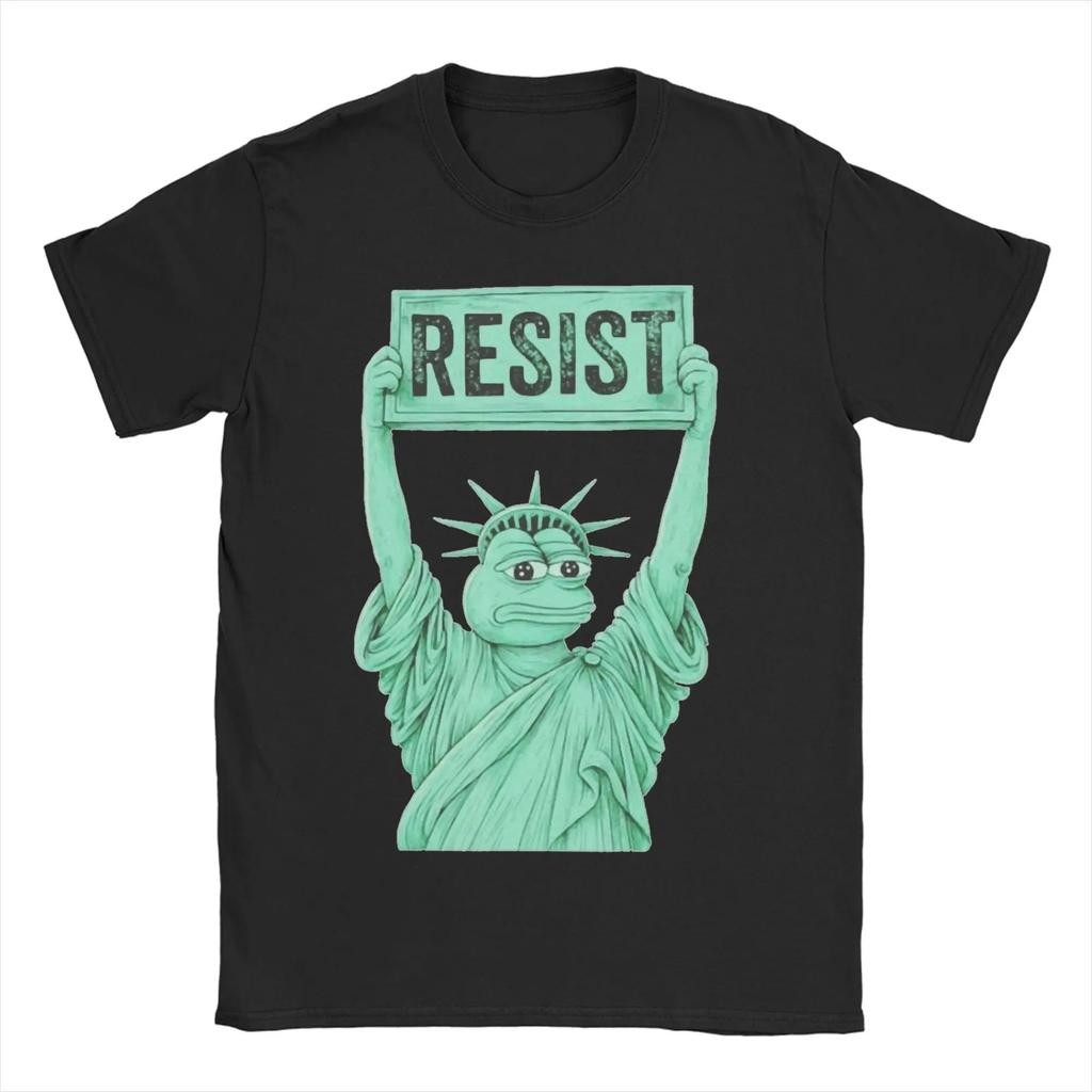 Śmieszne koszulki z memami Resist Portland Żaba Rage Against The Machine Sztuka z żabą Bawełniana koszulka z krótkim rękawem Dekolt O Ubrania Unisex
