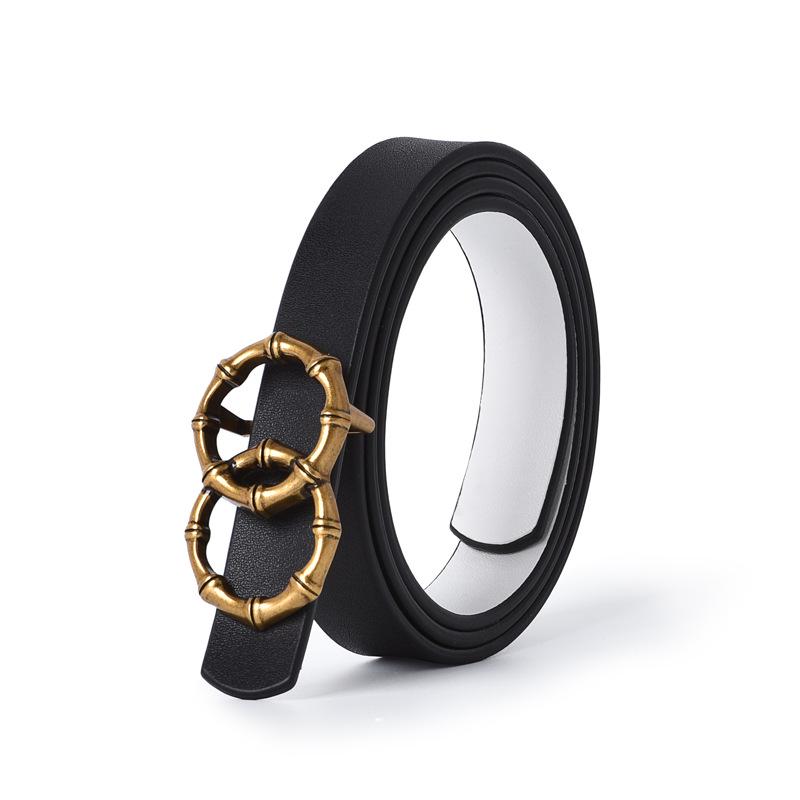 Women's Black Slimming Genuine Leather Belt with Bamboo Buckle