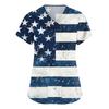 Women's Short Sleeve Independence Day Printed V-Neck Pocket Workwear Top