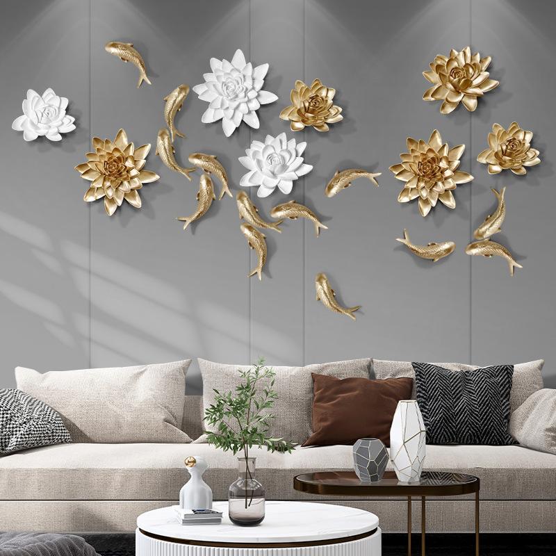 Three-dimensional Flower Wall Decoration Creative Lotus Goldfish Decoration Wall Hanging Living Room Sofa TV Background Wall Pendant