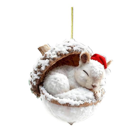 

Yousheng 2D Forest Animal Acorn Ornaments Cozy Forest Animal in Snow Frosted Pine Cone Ornaments Woodland Creature Acrylic Hanging Ornament for Lover Rabbit