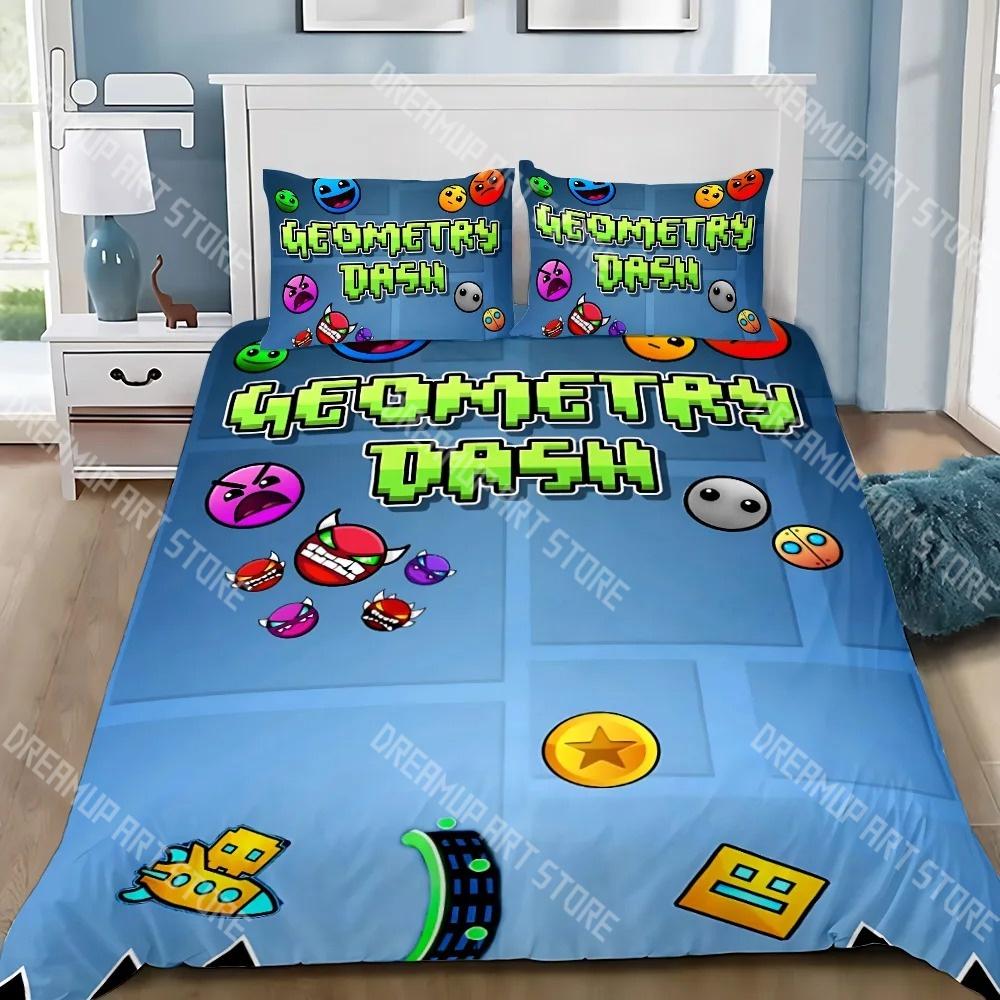 Fashion Hip Hop Angry Geometry Dash Bedding Set Single Twin Full Queen King Size Bed Set Kids Bedroom Duvetcover Sets Bed Sheet