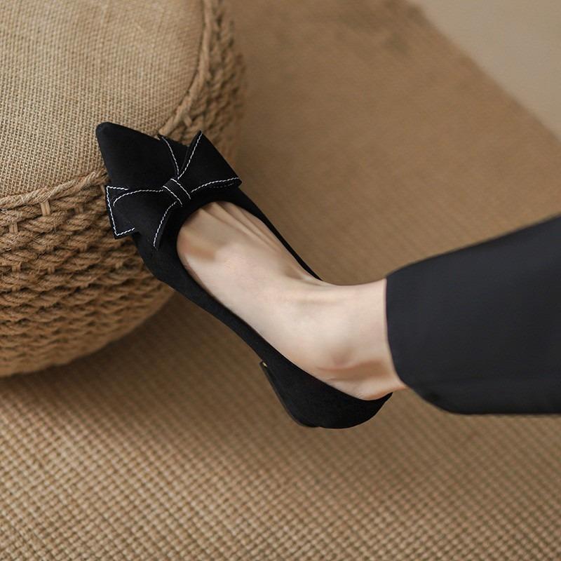 Coarse heel professional women's shoes new black pointed middle heel single shoes women's versatile comfortable high heels trend