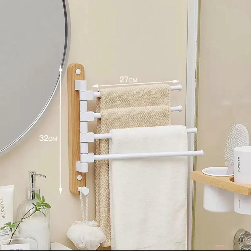 Walnut Swivel Towel Bars Hanger, Bathrobe Towel Rack Holder, Wall Mounted, Rotatable Bathroom Accessories