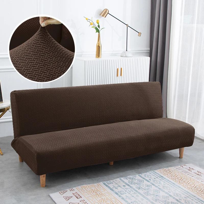 New Solid Color Sofa Bed Cover Elastic Armless Couch Cover Spandex Jacquard Non-slip Slipcovers Washable Sofa Protector For Home