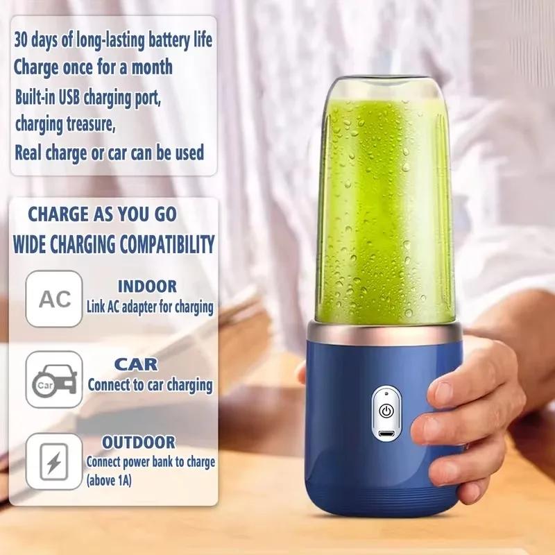 6 Blades Portable Juicer Cup Juicer Fruit Juice Cup Automatic Small Electric Juicer Smoothie Blender Ice CrushCup Food Processor