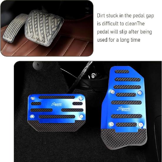 2 PCS Car Brake + Throttle Foot Pedals Kit, No Drilling Required Alloy Sports Decoration, Upgraded Anti-Slip Rubber Strip Foot Pedal Cover, Universal
