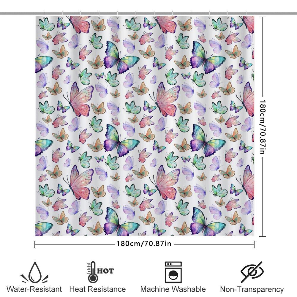 Butterfly Watercolor Shower Curtain Decorative Printed Fabric 3D Waterproof Bathroom Decor Home Decoration Set for Bathing Room