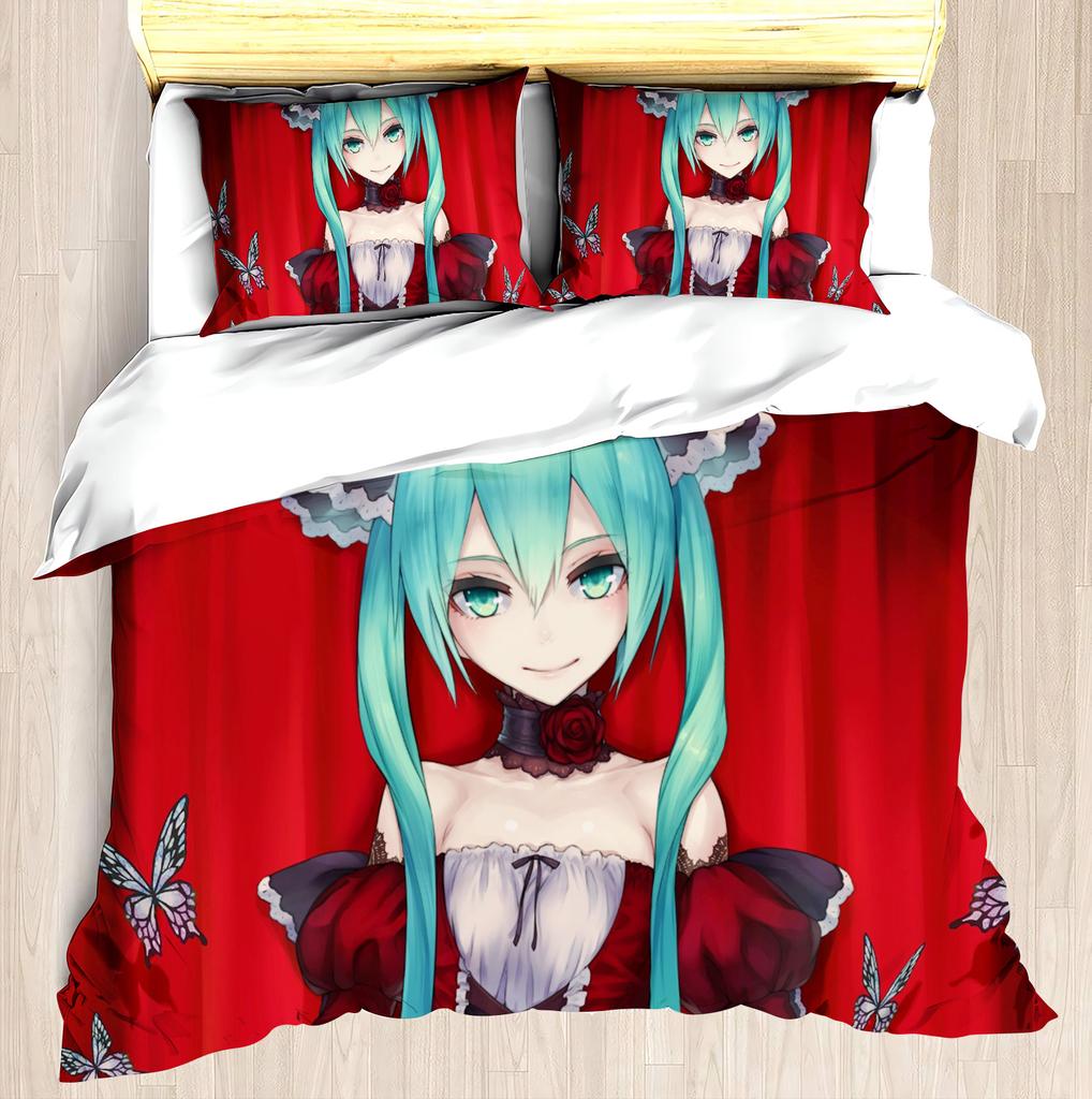 Hatsune Miku Anime Haus Schlafzimmer Komfort Nordisches Polyester Material Geeignet für Kinder und Erwachsene 3-teiliges Set