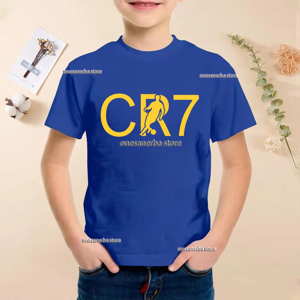 New Summer Polyester Children T-shirts Kids Soccer Clothing CR7 Ronaldo Printed Outdoor Boys Girls T-shirts Sport Fashion Ages 5-14