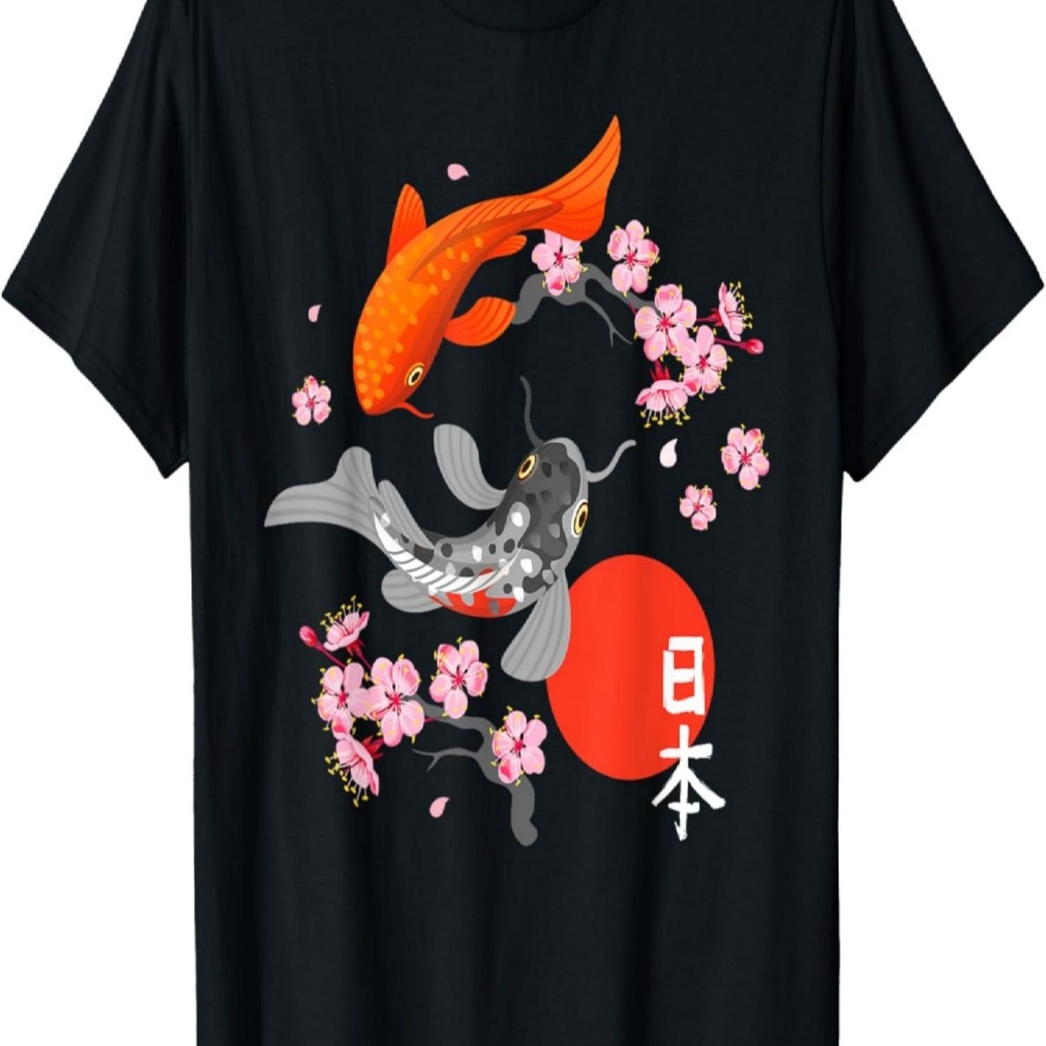 Koi Carp Fish Nishikigoi Fish Sakura Cherry Blossom T-Shirt S чёрный