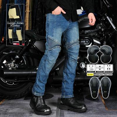 Motociklo dviratininkų džinsai vyrams + Retro laisvalaikio plonos motociklo kelnės + Kevlaro plyšimui atsparios dilimui ir kritimui atsparios kelnės