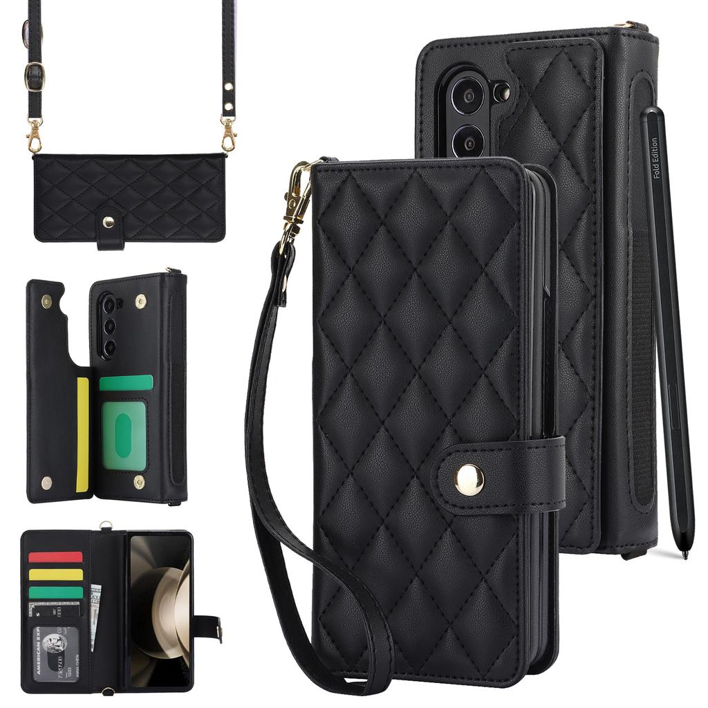 New Model Suitable for Samsung Z Fold7 Folding Mobile Phone Case Crossbody Fold6 Multi-function Leather Case Fold3 Pencil Bag