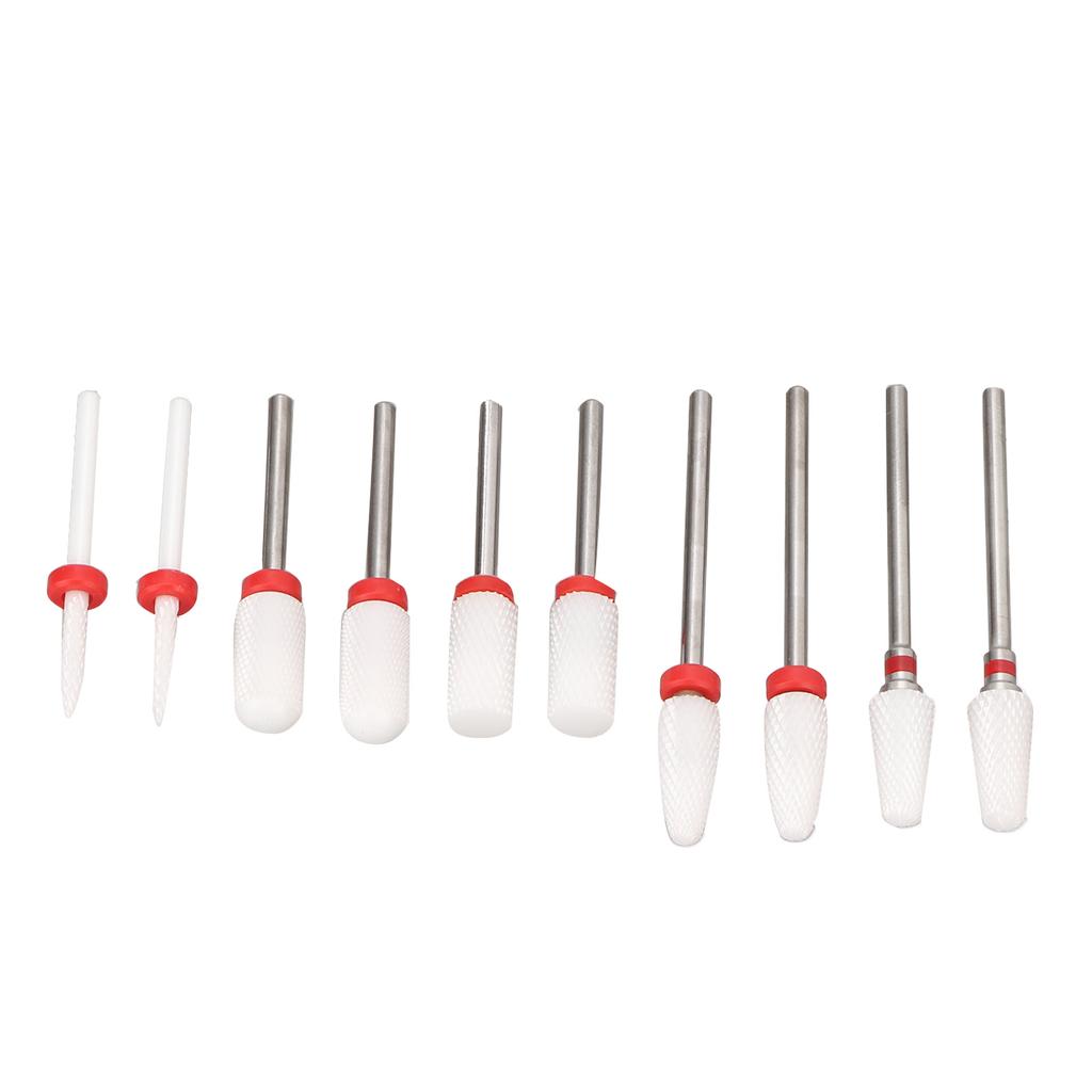 10pcs Nail Art Drill Bits Set Remove Nail Glue Stainless Steel Ceramic Nail Grinding Heads with