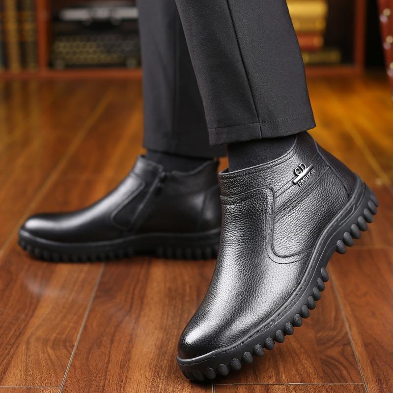 Winter leather wool men's cotton shoes first layer cowhide high-top velvet warm leather shoes large size men's shoes 4