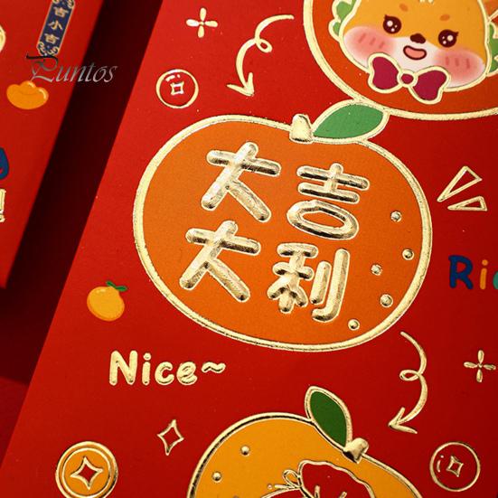 Balíček 6 kusů Year of the Dragon Red Roztomilý kreslený design s motivem požehnání Snadno zalepitelné Červené obálky pro zvláštní příležitosti