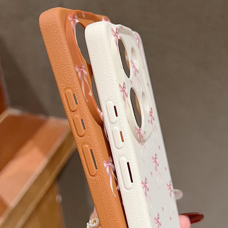 Bowknot Print TPU Weiche Leder Textur Fall Für Xiaomi 13T Pro Poco X6 M6 Redmi Hinweis 14 13 Pro 12 11 Objektiv Schutz Stoßfest Matte Schlank Telefon Abdeckung