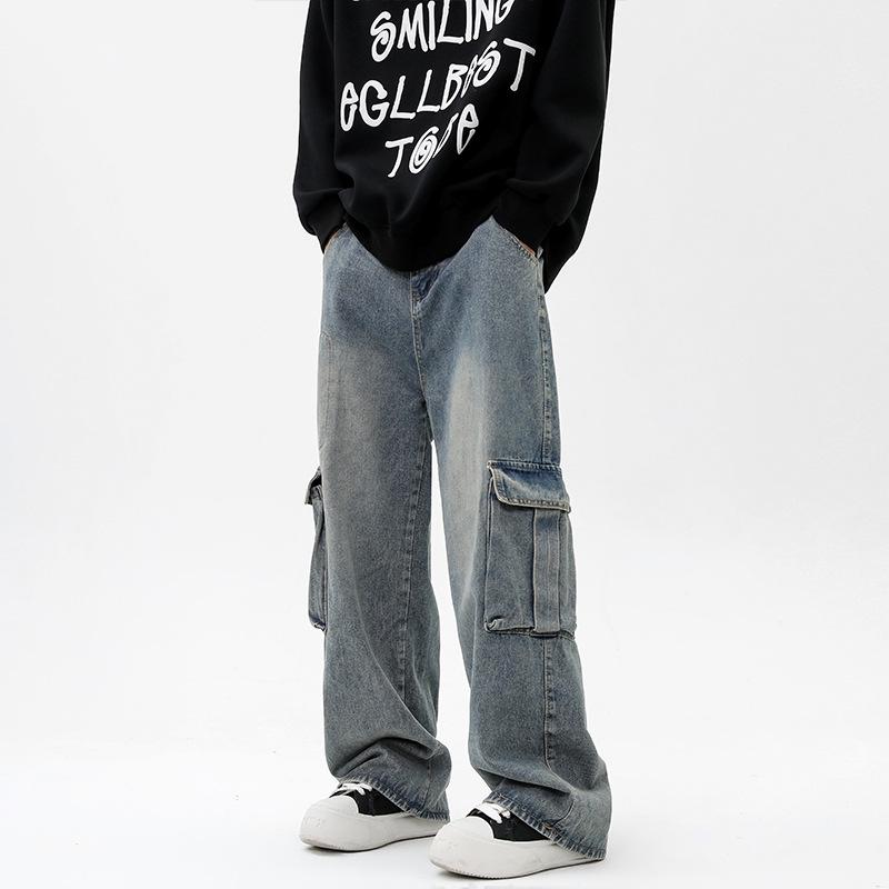 

Мужские ретро синие джинсы широкого кроя с множеством карманов - Повседневная американская рабочая одежда на осень/зиму 3XL синий