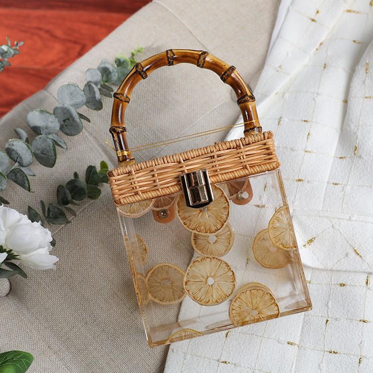 Women Bag  Summer Transparent Acrylic Shoulder Bag With Bamboo Handle For Women Unique And Luxurious