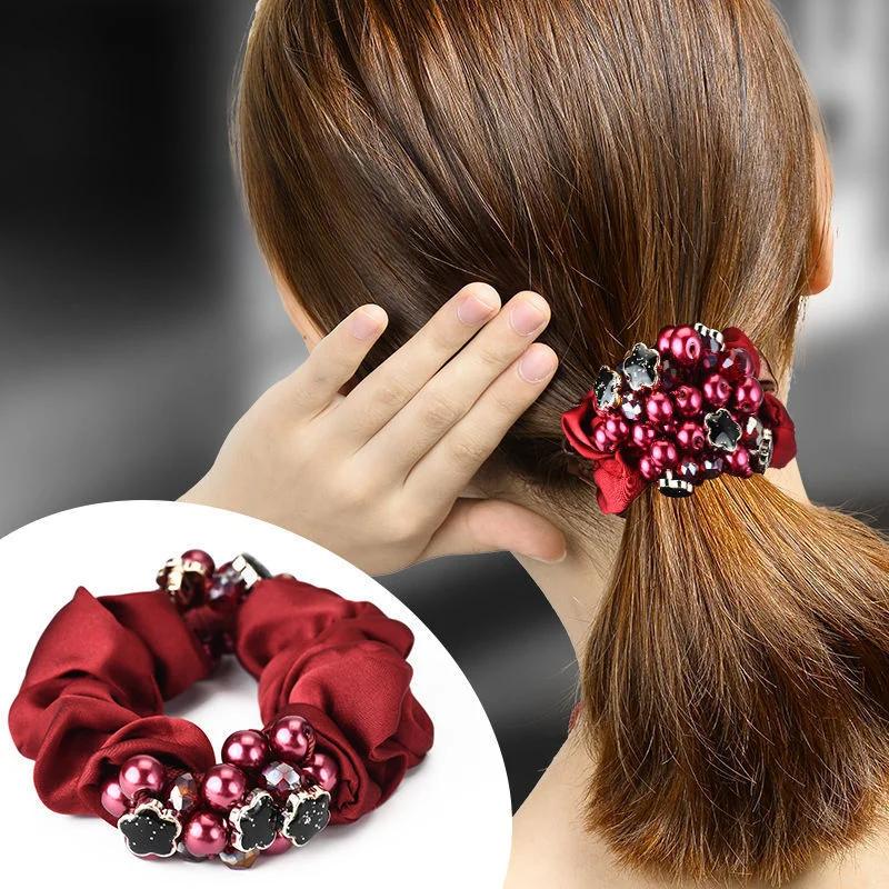 Elegant Pearl Flower Scrunchies Women Girls Elastic Hair Rubber Bands Accessories Tie Hair Ring Rope Ponytail Holder Headdress