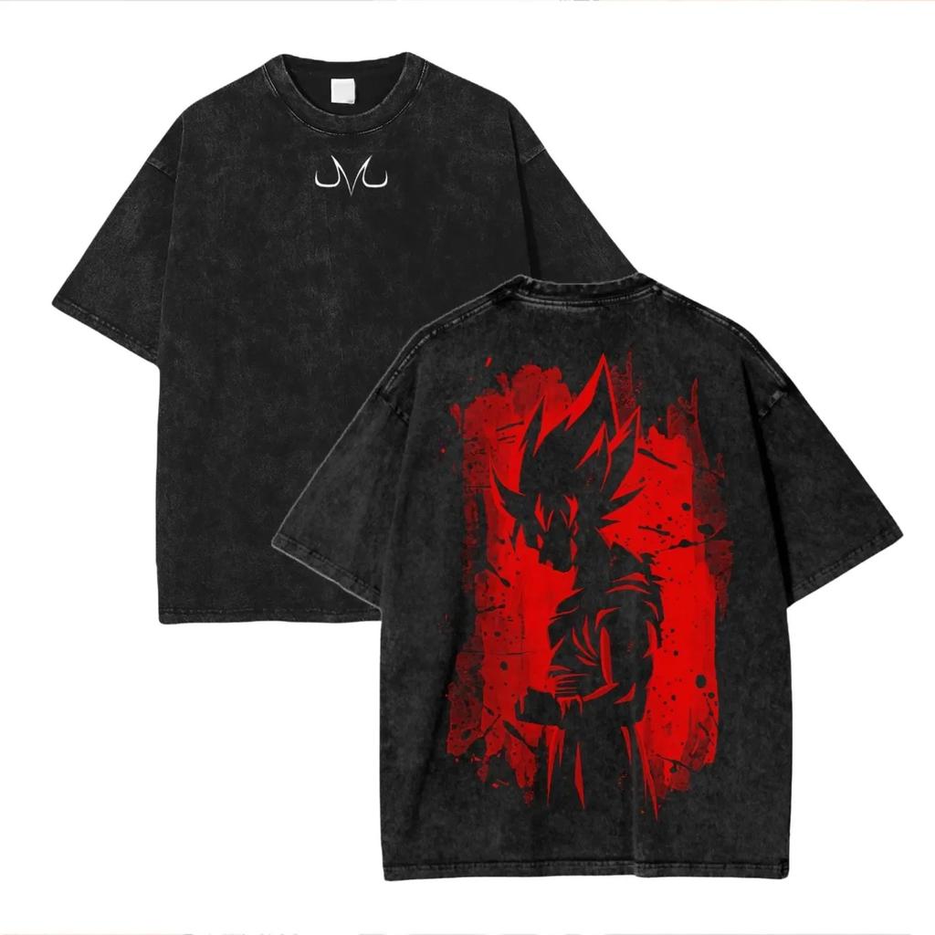 Son Goku Anime Dragon Ball Cosplay Washed T-Shirt Print Cotton Short Sleeve Loose Large Casual Sports Fitness T-Shirt Men's Harajuku Clothing