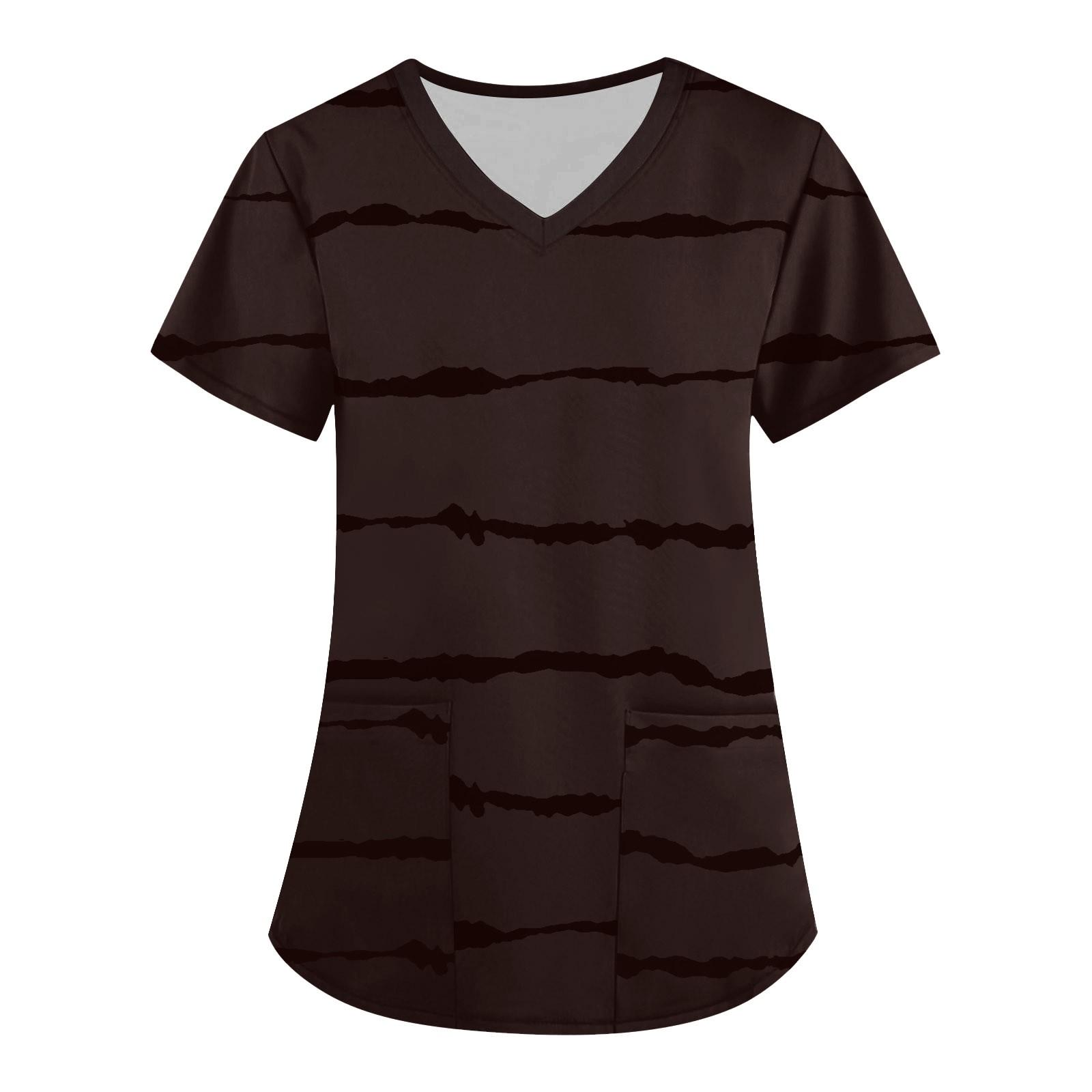 Women s Fashion V-neck Short Sleeve With Pockets Stripes Printed Tops XXXXXL