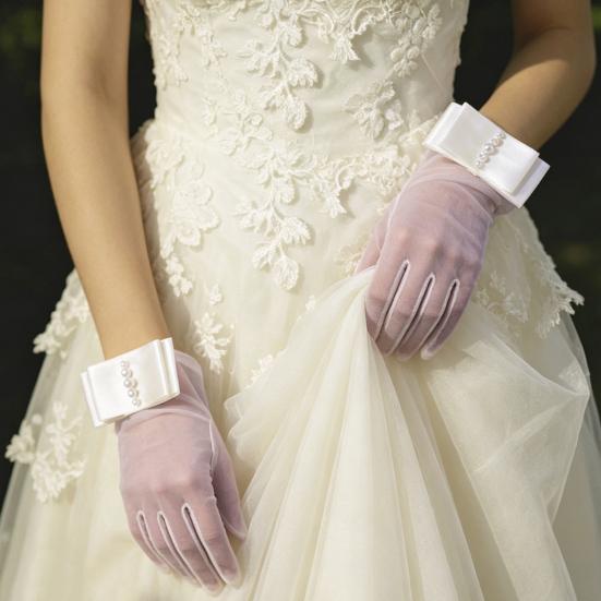 Guanti Sposa in Raso Guanti da Polso Matrimonio Donna Guanti Eleganti Lucidi per Festa del Tè Evento Formale Cerimonia di Fidanzamento Ballo