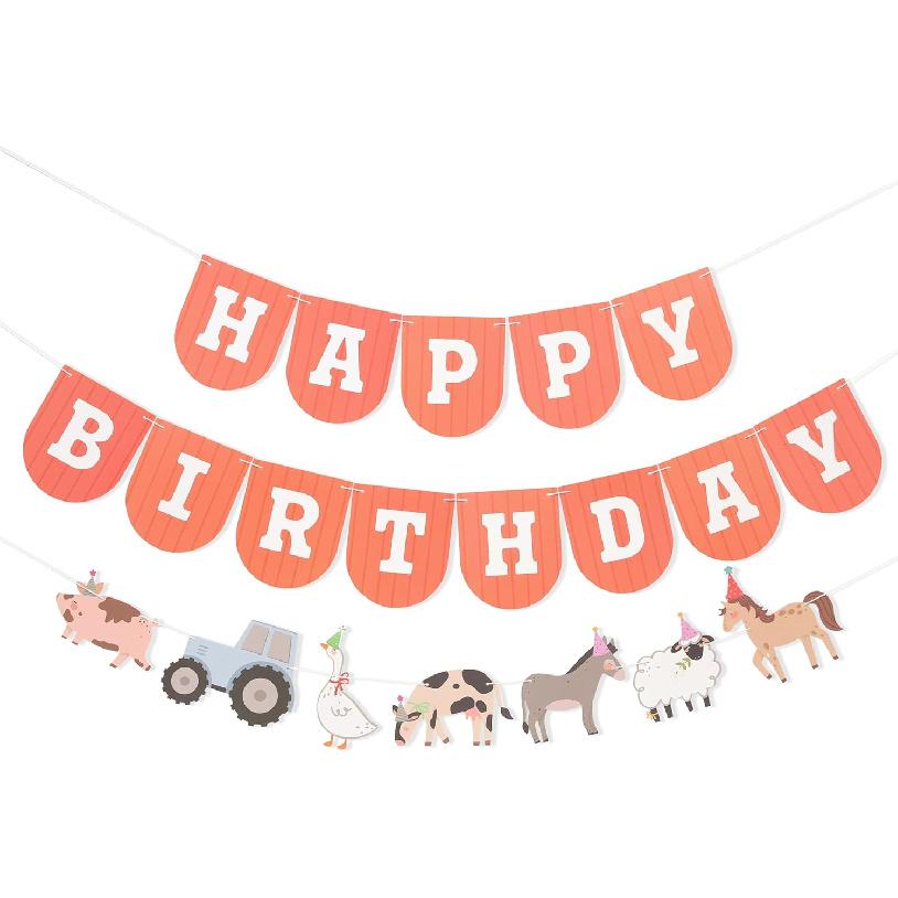 Farm Happy Birthday Banner - Kids Farmyard Birthday Party Decorations, Farm Animals Party Supplies, Happy Birthday Banner with Tractor, Farm Theme