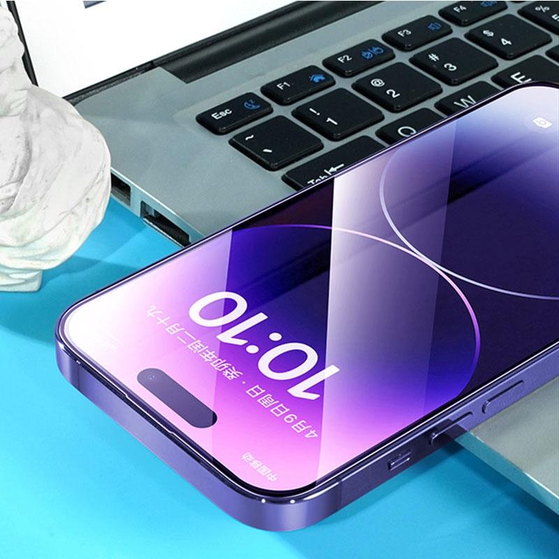 One-click installation Full Cover Anti Blue Ray Tempered Glass For iPhone Air 17 16 15 14 13 11 12 Pro Max X XS XR Screen Protector