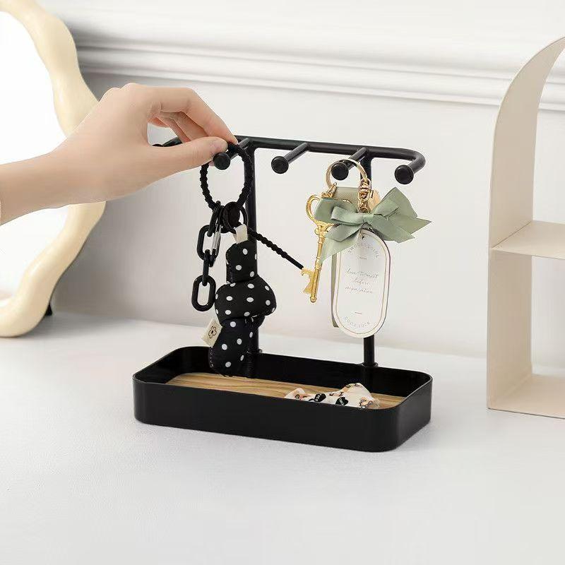 Portable Jewelry Display Rack Earrings Necklaces Storage Rack Key With Wooden Base Hanging Holder Desktop Organizer