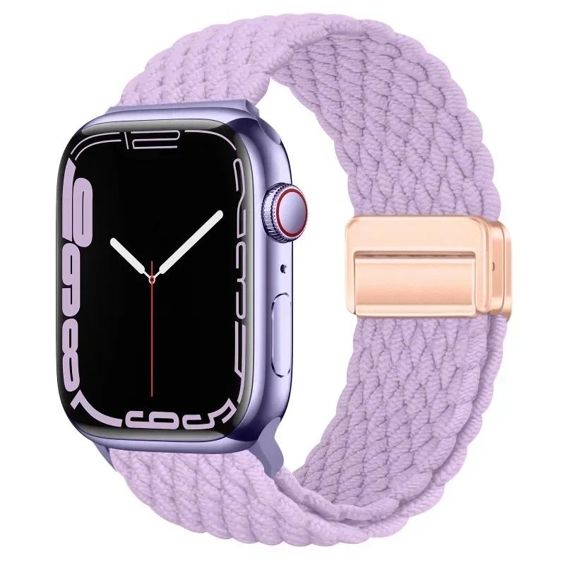 Nylon Braided Loop Strap for Apple Watch Ultra2 49mm 9 8 7 45 41mm Metal Magnetic Bracelet Wristband for 6 5 4 3 SE 44 40mm Band