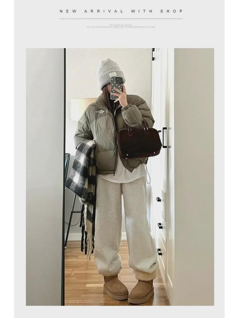 Damen Graue Lammleder Jogginghose - Herbst/Winter 2025 Neu Locker Lässig Weitbein plus Verdickte Knöchelhose.