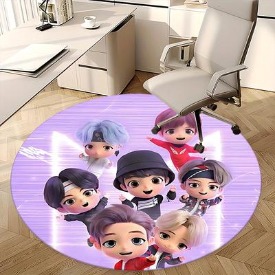 Kpop Chair Mat Round Rug-Office Carpet, Machine Washable, Non-slip, Suitable for Living Rooms, Bedrooms